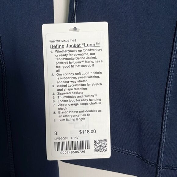 Woman’s Lululemon’s defined jacket luon navy size 8 - Picture 7 of 7